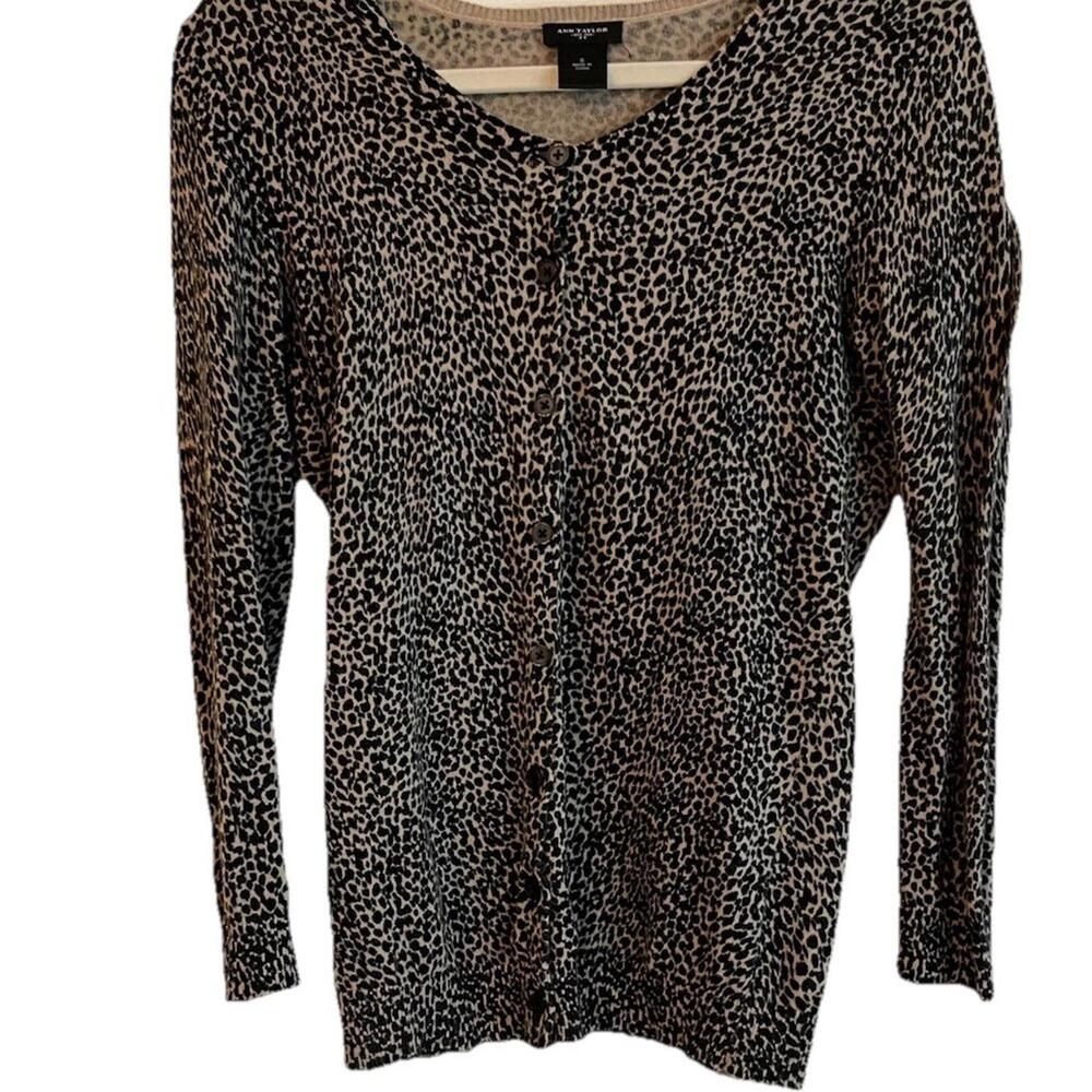 Ann Taylor Cardigan Animal Print Women's Small Black And Beige